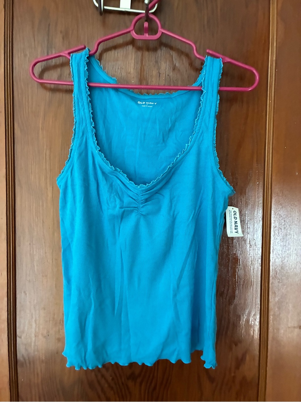 Robin Egg Blue Ribbed Cinched-Front Tank Top